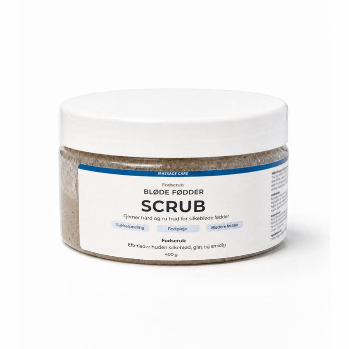 Fodscrub Bløde Fødder Scrub 400 g fra Massage Care i hvid bøtte